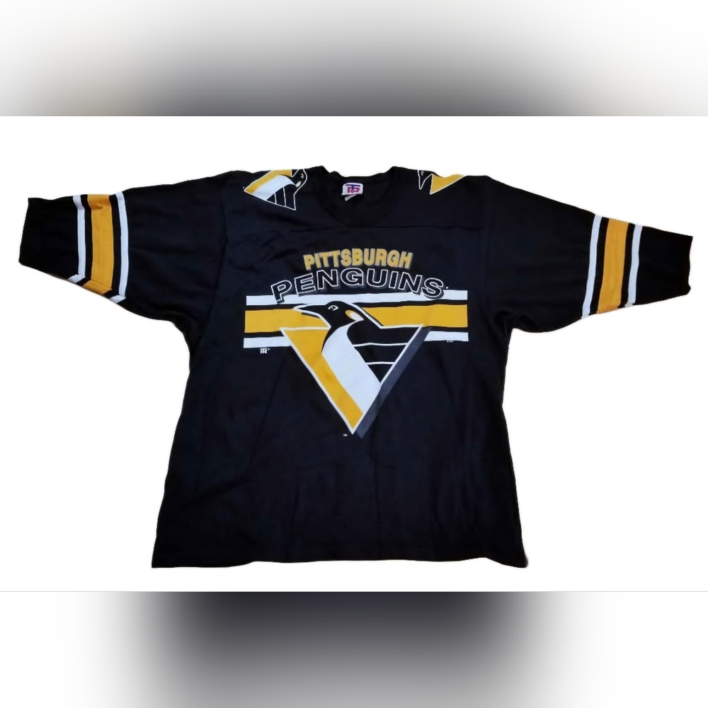 Vintage 90s Pittsburgh Penguins Team Rated Hockey Jersey Black Shirt Men Large